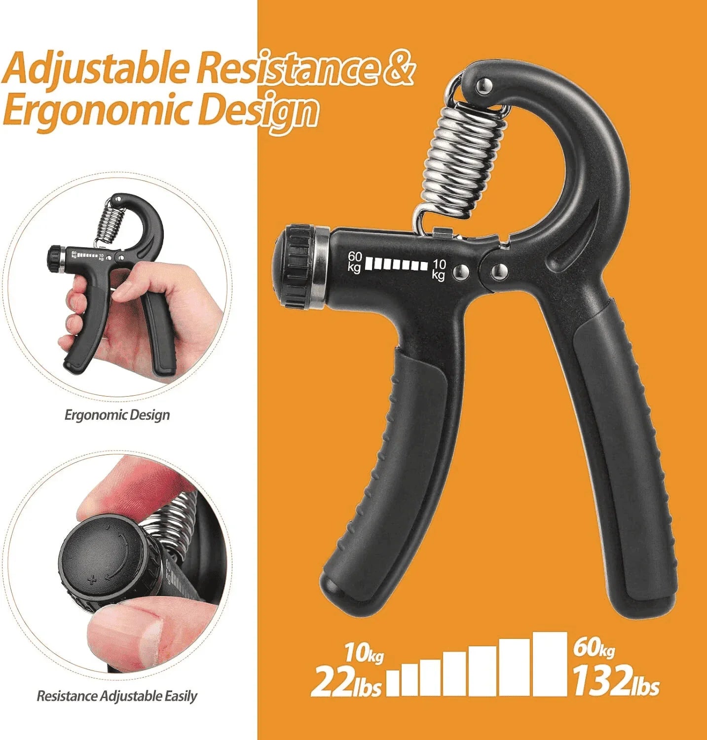 Hand Grip Exerciser Strengthener with Adjustable Resistance 11-132 Lbs (10-60kg)